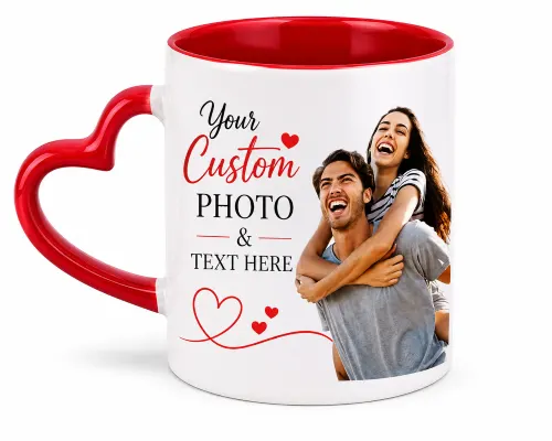 Red Heart Handle Mugs